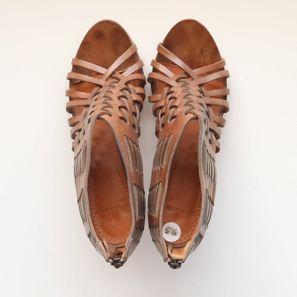 Givenchy Brown Leather Woven Strappy Open Toe Heels Sandals Luxury Bootie Shoes - Picture 3 of 16